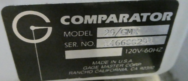 GAGE MASTER 29/GMX OPTICAL COMPARATOR 120V-AC TEST EQUIPMENT