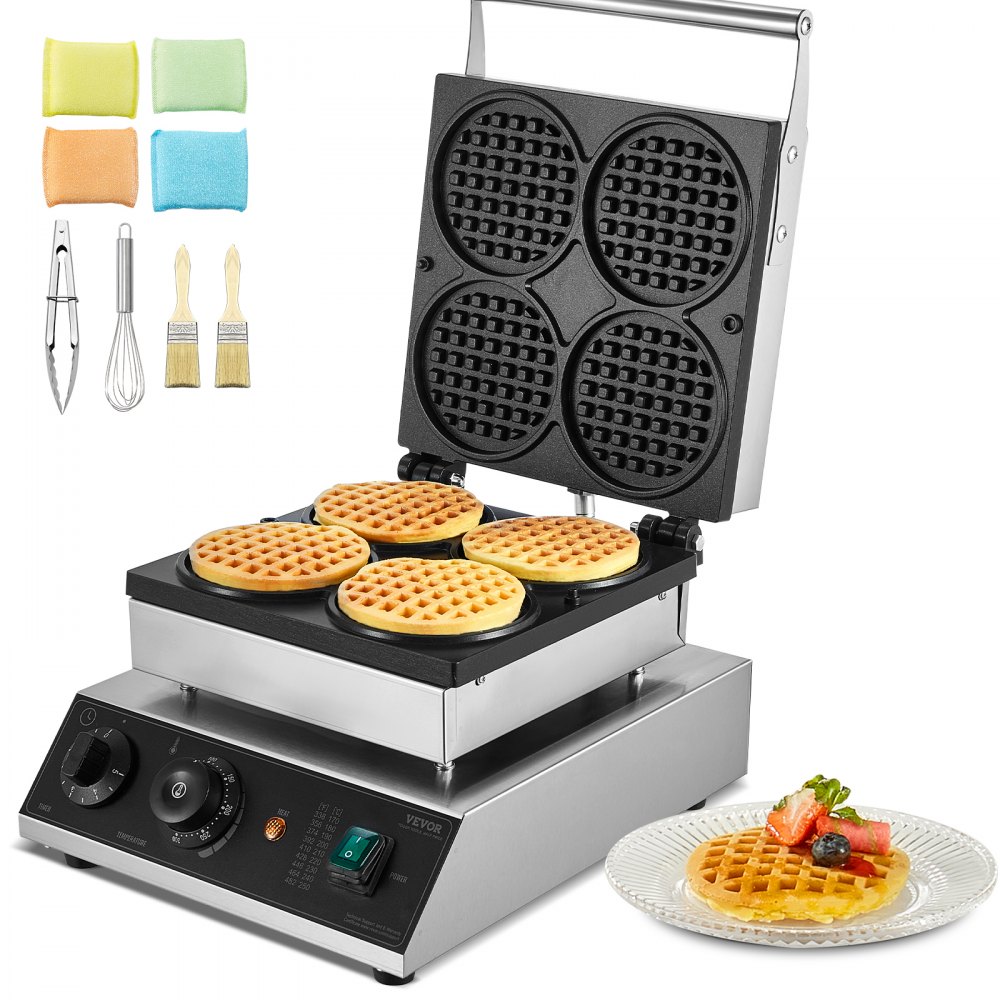 VEVOR 4PCS Commercial Waffle Maker Round Waffle Iron Machine 1750W Non-Stick - SYBLSHFBJDPF0EHRRV1
