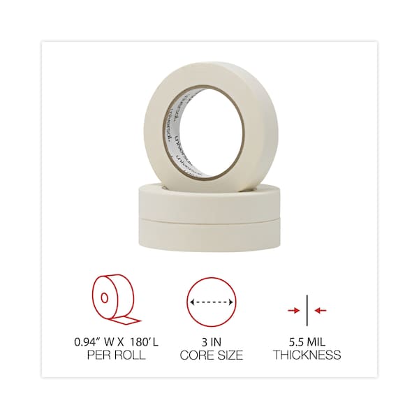 Cinta adhesiva de uso general universal, núcleo de 3", 24 mm x 54.8 m, color beige, paquete de 3 - UNV51301