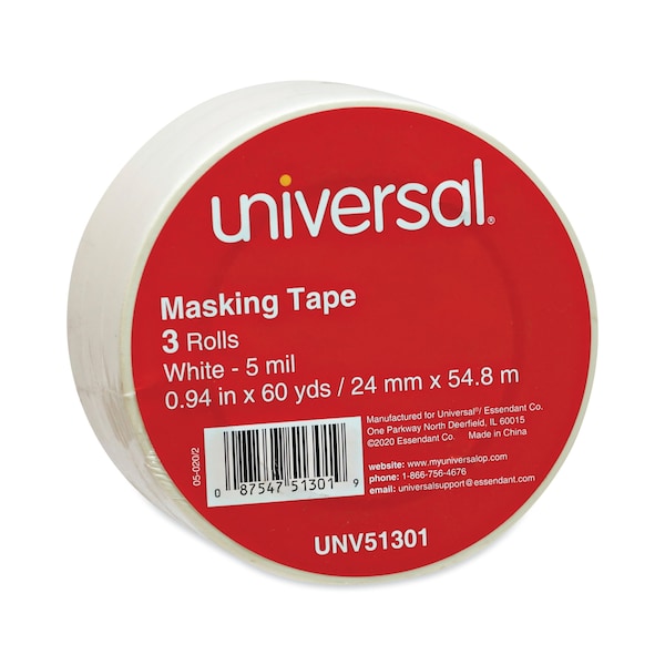 Cinta adhesiva de uso general universal, núcleo de 3", 24 mm x 54.8 m, color beige, paquete de 3 - UNV51301