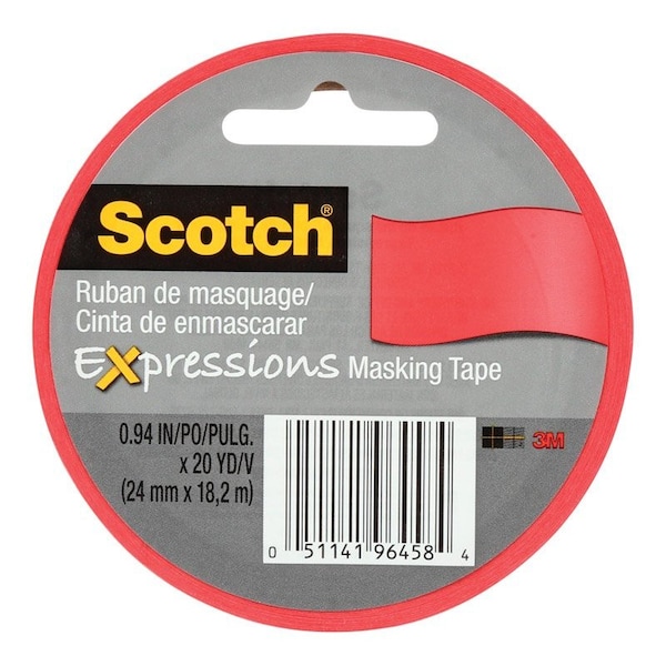 Cinta adhesiva de enmascarar roja Scotch Expressions .94 pulg. An x 20 yd L, baja resistencia - 3437-PRD-ESF