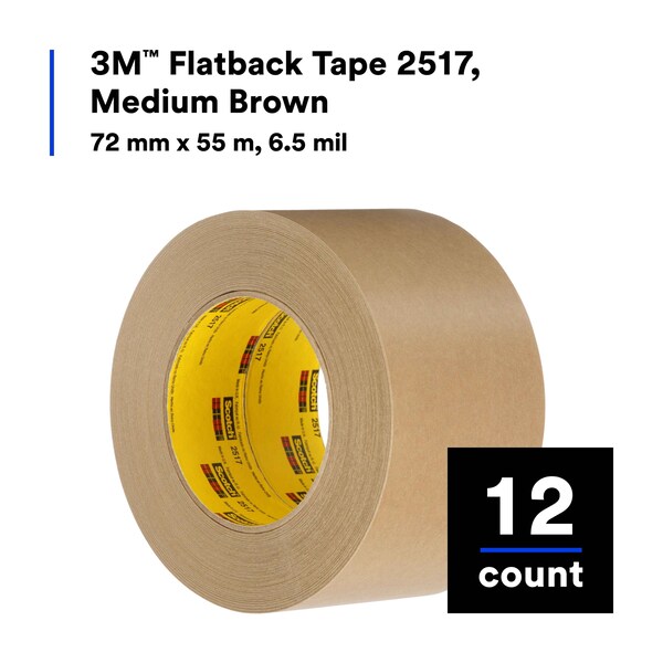 Cinta de enmascarar Scotch Flatback Tape 2517, color café medio, 6.5 mil, 72 mm x 55 m, 12 rollos/caja - T9482517
