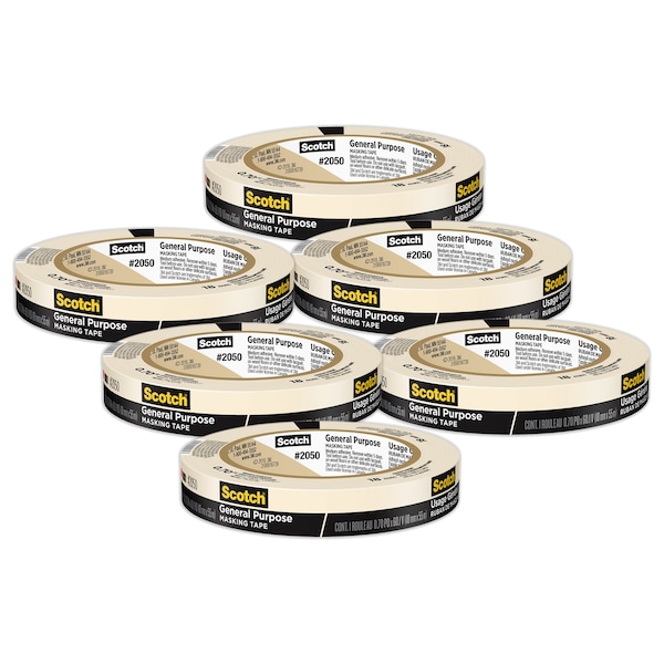 Cinta de enmascarar de uso general Scotch, 0.70 pulgadas x 60.1 yardas 18mm x 55m, paquete de 6 - 2050-18AP