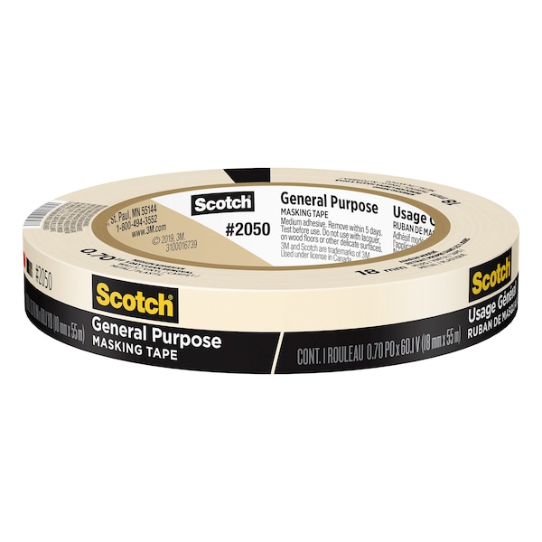 Cinta de enmascarar de uso general Scotch, 0.70 pulgadas x 60.1 yardas 18mm x 55m, paquete de 6 - 2050-18AP