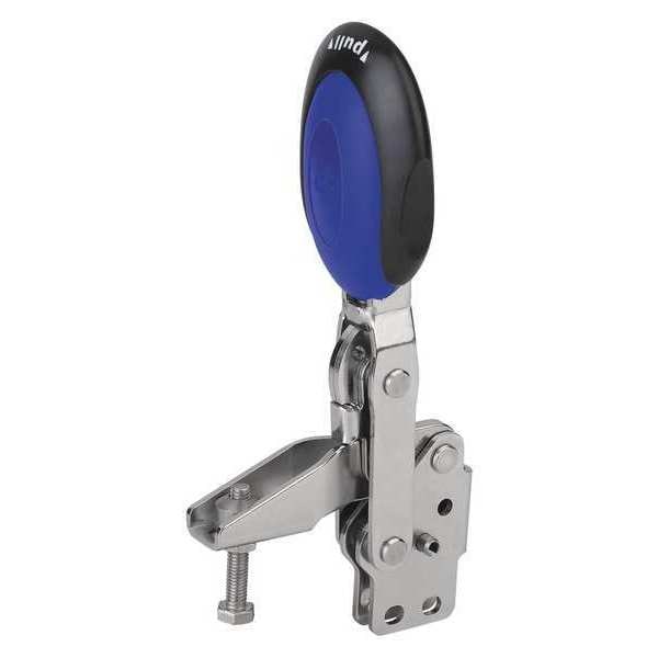Kipp Toggle Clamp Vertical With Safety Lock, Foot Vert. F1=2000, Spindle M08X45, Stainless Steel, Blue - K0663.108101