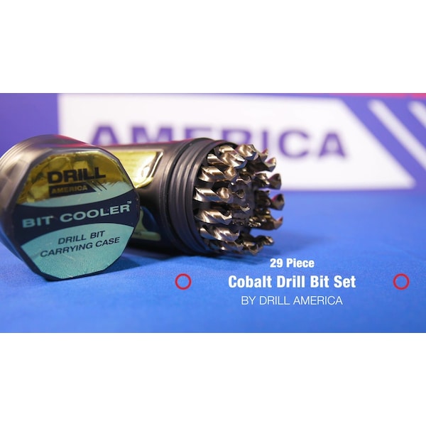 Drill America 29 Piece Cobalt Jobber Length Drill Bit Set, 1/16" - 1/2", Round Bit Cooler Case, D/ACO Series - D/A29J-CO-PC