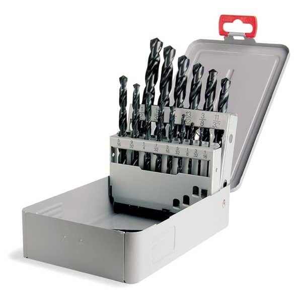 Cle-Line 15PC 118 Degree General Purpose Jobber Lngth Drill Set Cle-Line 1899 Steam Oxide HSS RHS/RHC 1/16-1/2x1/32 - C21109