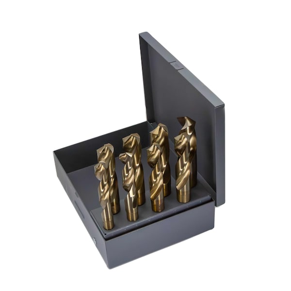 Drill America 8 Piece Cobalt Drill Bit Set with Reduced 1/2" Shank, 9/16" - 1", DWDCO - DWD1008-CO-SET