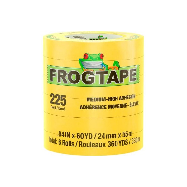Cinta de enmascarar de grado de rendimiento FrogTape de Shurtape, temperatura moderada, color dorado, 24mm x 55m - Caja de 48 - 105320