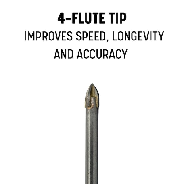 Drill America 3/16" Carbide Tipped 4 Flute Glass & Tile Drill Bit with Hex Shank - DWD4FGD3/16HEX