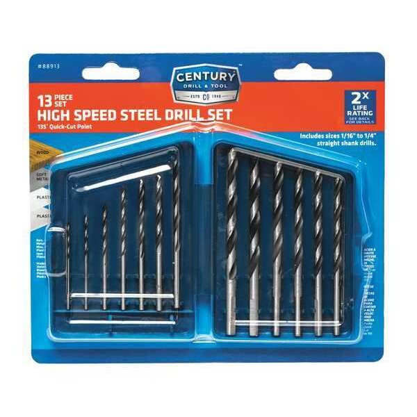 Century Drill & Tool 13pc. 135 Degrees Drill Bit Set, Drill Bit Finish: Duotone - 88913