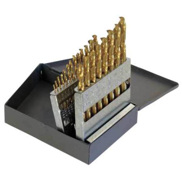 Chicago-Latrobe 21PC 135 Degree Heavy-Duty Cobalt Jobber Length Drill Set Chicago-Latrobe 550-TN TiN HSS-CO 1/16-3/8x1/64 - 69892