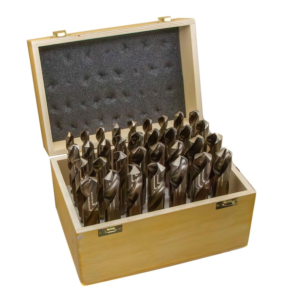 Drill America 33 Piece Cobalt Drill Bit Set with Reduced 1/2" Shank, 1/2" - 1", Wood Case, DWDCO - DWD833SD-CO-WOOD