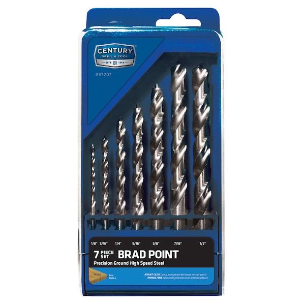 Century Drill & Tool Brad Point Wood Bit Set 7Pc 1/8" 3/16" 1/4" 5/16" 3/8" 7/16" 1/2" - 37207
