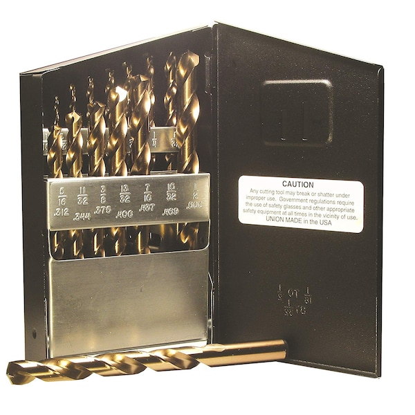 Viking Norseman Drill Type 240-D 135-Deg Split Pt Cobalt Jobber Gold Finish Drill Set 15-Pc - 68340