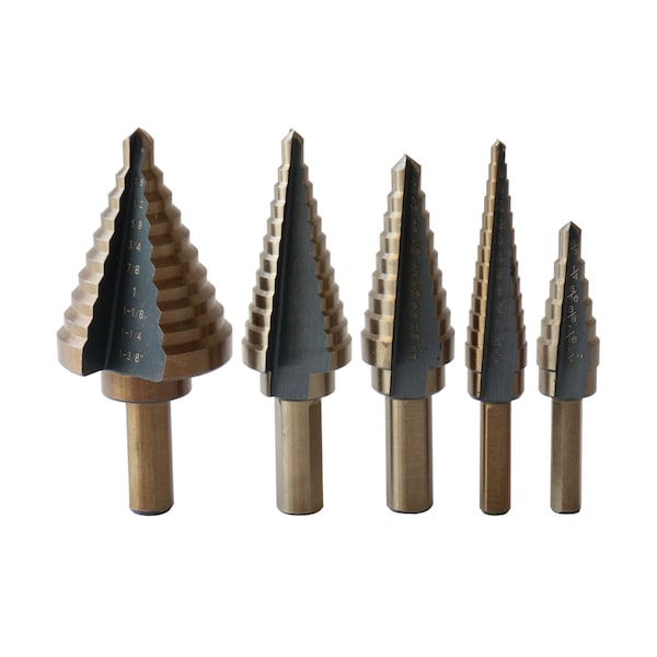 Drill America 5 Piece HSS Black & Gold Step Drill Bit Set (Sizes #1 - #5) - STE1-5SET