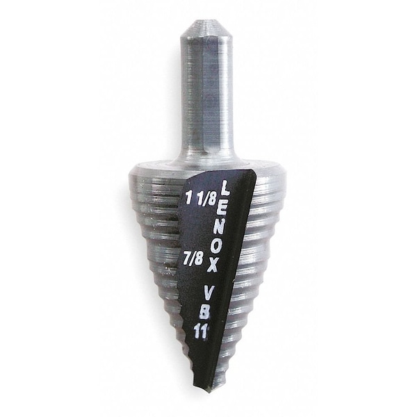 Lenox Step Drill Bit, 2 Hole Sizes, 7/8 in to 1-1/8 in, 1/4 in Step Increments, Straight with Three Flats - 30888VB11