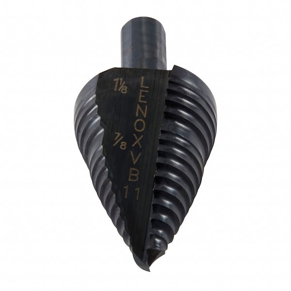 Lenox Step Drill Bit, 2 Hole Sizes, 7/8 in to 1-1/8 in, 1/4 in Step Increments, Straight with Three Flats - 30888VB11