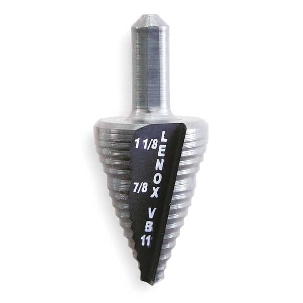 Lenox Step Drill Bit, 2 Hole Sizes, 7/8 in to 1-1/8 in, 1/4 in Step Increments, Straight with Three Flats - 30888VB11
