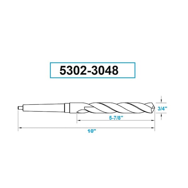 H & H Industrial Products 3Mt Taper Shank Drill 3/4x5-7/8x10-1/2" - 5302-3048