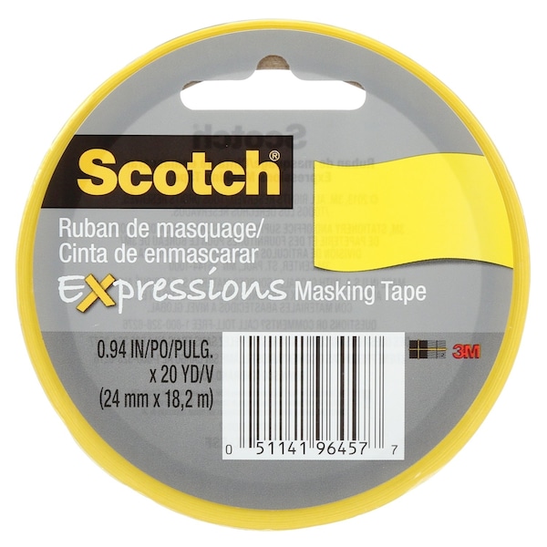 Cinta de enmascarar Scotch Expressions de baja adherencia amarilla de 0.94 pulg. x 20 yd - 3437-PYL-ESF