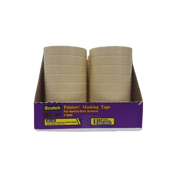 Cinta de enmascarar resistente a solventes de alta resistencia color tan de 24 mm de ancho x 60.1 yardas de largo - 2040-24A-BK
