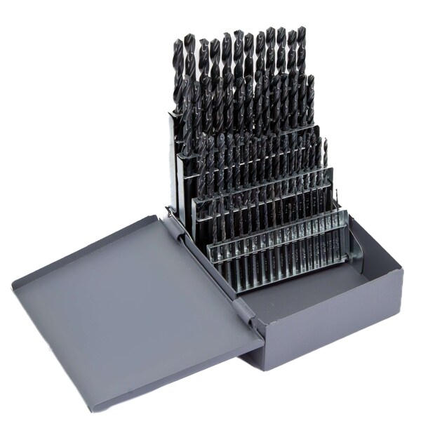 Drill America 60 Piece HSS Black Oxide Stub (Screw Machine) Split Point Drill Bit Set, D/ASP, #1 - #60 - DWD60S-SET