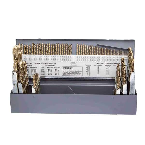 Drill America 115 Piece Cobalt Jobber Length Drill Bit Set, 1/16" - 1/2" A - Z and #1-#60, DWDCO Series - DWD115J-CO-SET