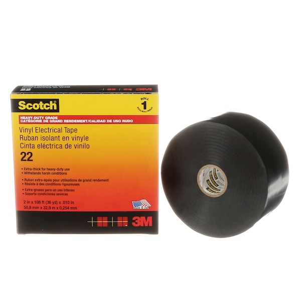 Cinta eléctrica de vinilo Scotch 22, 2 pulgadas x 36 yardas, negro, 1 rollo/caja, 12 rollos/caso - 22-2X36YD.