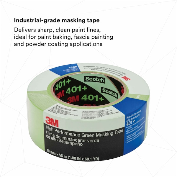 Cinta de enmascarar 3M 3M™ 401+/233+, 6.7 Mil, 2" x 60 yds., Verde, 12/Caja - T937401