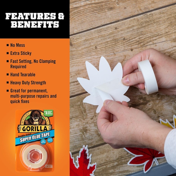 Gorila Super Glue Double Sided 5/8 in. de ancho X 20 yardas de largo Cinta de Doble Cara Blanca, paquete de 6 - 109340
