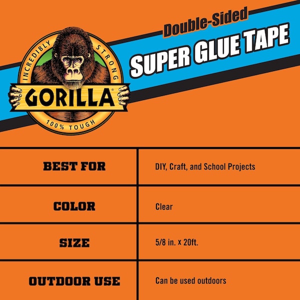 Gorila Super Glue Double Sided 5/8 in. de ancho X 20 yardas de largo Cinta de Doble Cara Blanca, paquete de 6 - 109340