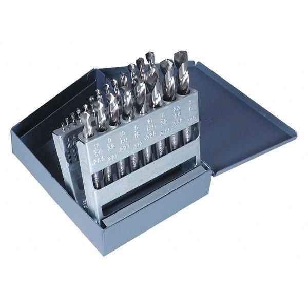 Cleveland 21PC NAS907 Type C Heavy-Duty Screw Machine Dril Set Cleveland 2330 Bright HSS RHS/RHC 1/16-3/8x1/64 - C70369