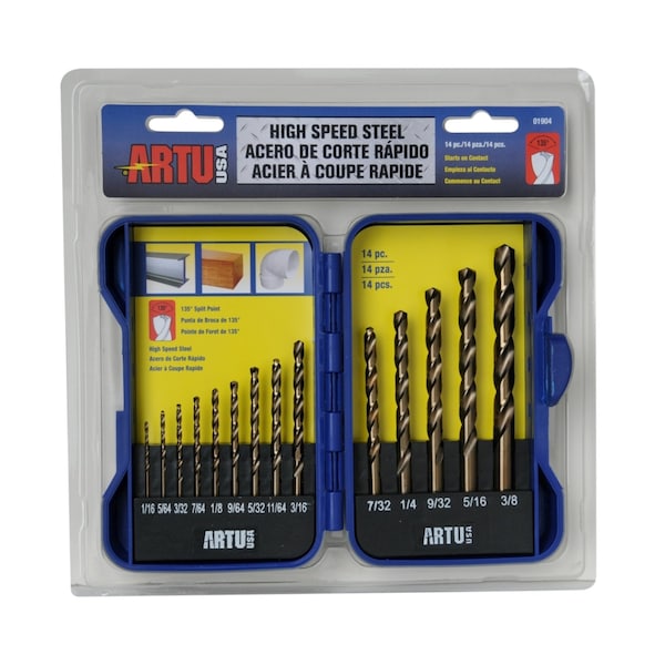 Artu Drill Bit Set, Steel, High Speed, 14 pcs. - 01904