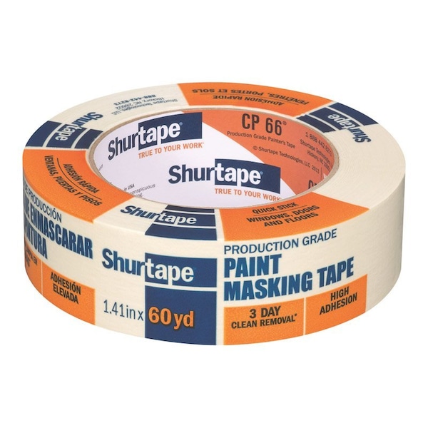Cinta de enmascarar de alta resistencia color beige Caremail Shurtape de 1.41 pulgadas x 60 yardas - paquete de 1