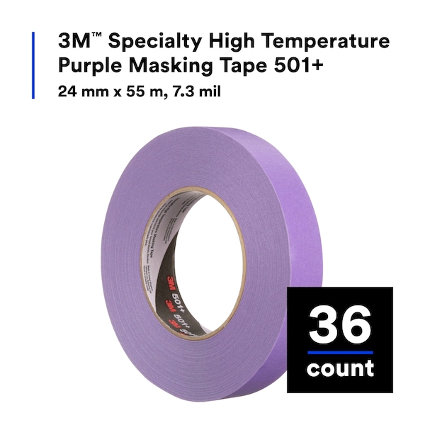 Cinta de enmascarar de 3M, 24mm de ancho, Adhesivo de goma, Paquete con 36 unidades - 501+PL