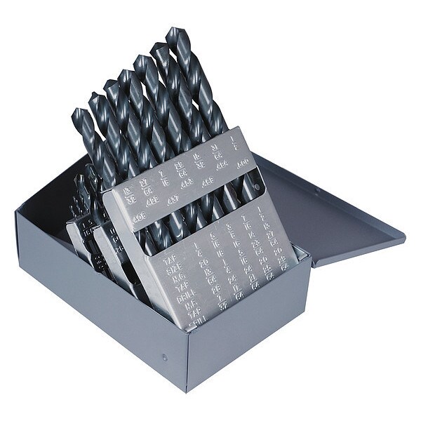 Cleveland 29PC CLE-MAX Jobber Length Drill Set Cleveland 2001G Steam Oxide HSS RHS/RHC 1/16-1/2x1/64 - C72197