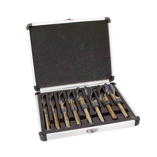Drill America 8 Piece HSS Black & Gold Drill Bit Set with Reduced 1/2" 3-Flat Shank, 9/16" - 1" - KFD1008-SET