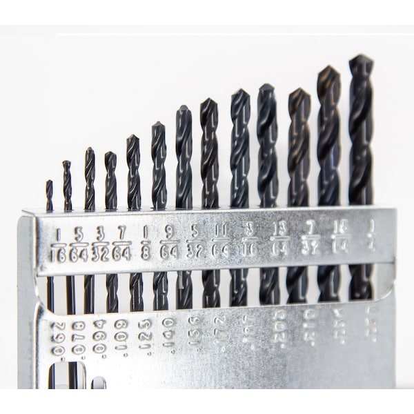 Drill America 13 Piece HSS Black Oxide Jobber Length Drill Bit Set, D/AN, 1/16" - 1/4" - D/A13J-SET