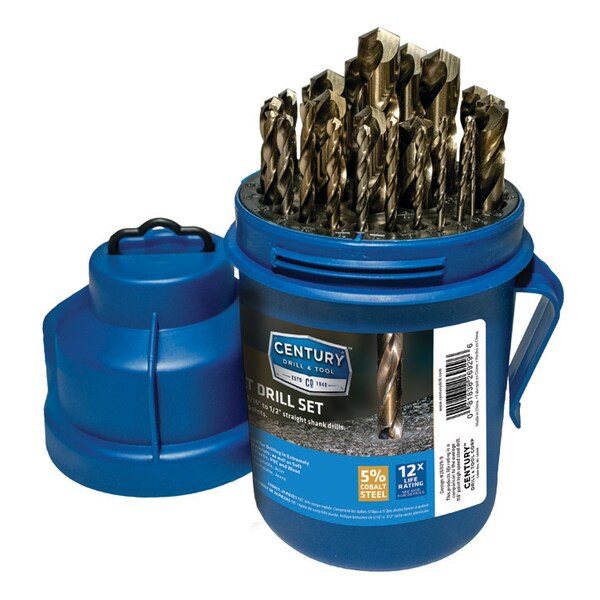 Century Drill & Tool Cobalt Drill Bit 29Pc Pod Set 1/16" To 1/2" By 64Ths - 26929
