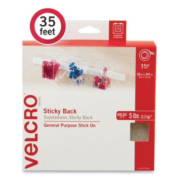 Cinta adhesiva de velcro con gancho y ojo de tela de 0.75 pulgadas x 35 pies, blanco - VEK30197USA