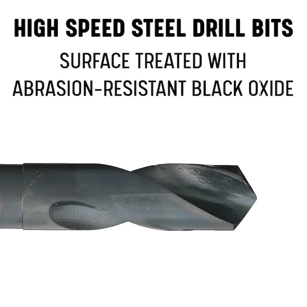 Drill America 5 Piece HSS Black Oxide Reduced Shank HSS Drill Bit Set, 9/16" - 1" - DWDSWD