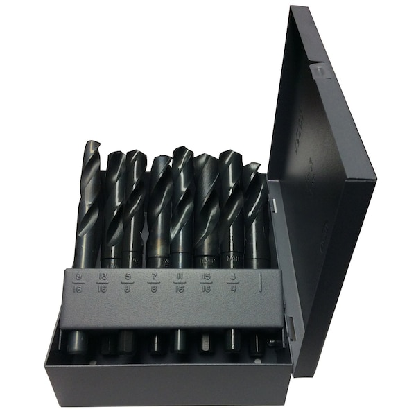 Drill America 8 Piece HSS Black Oxide Reduced Shank HSS Drill Bit Set, 9/16" - 1" - DWD1008-SET