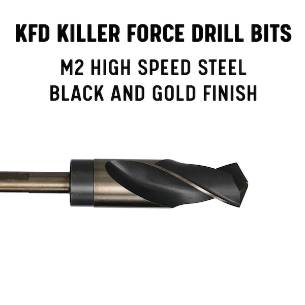 Drill America 33 Piece HSS Black & Gold Drill Bit Set with Reduced 1/2" 3-Flat Shank, 1/2" - 1", Wood Case - KFD833SD-WOOD