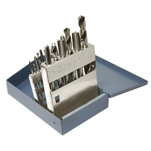 Cle-Line 18PC #36, #29, #25, #21, #7, F, 5/16, U, 27/64 HSS Jobber Drill and Plug Hand Tap Set Cle-Line 1898 - C21190