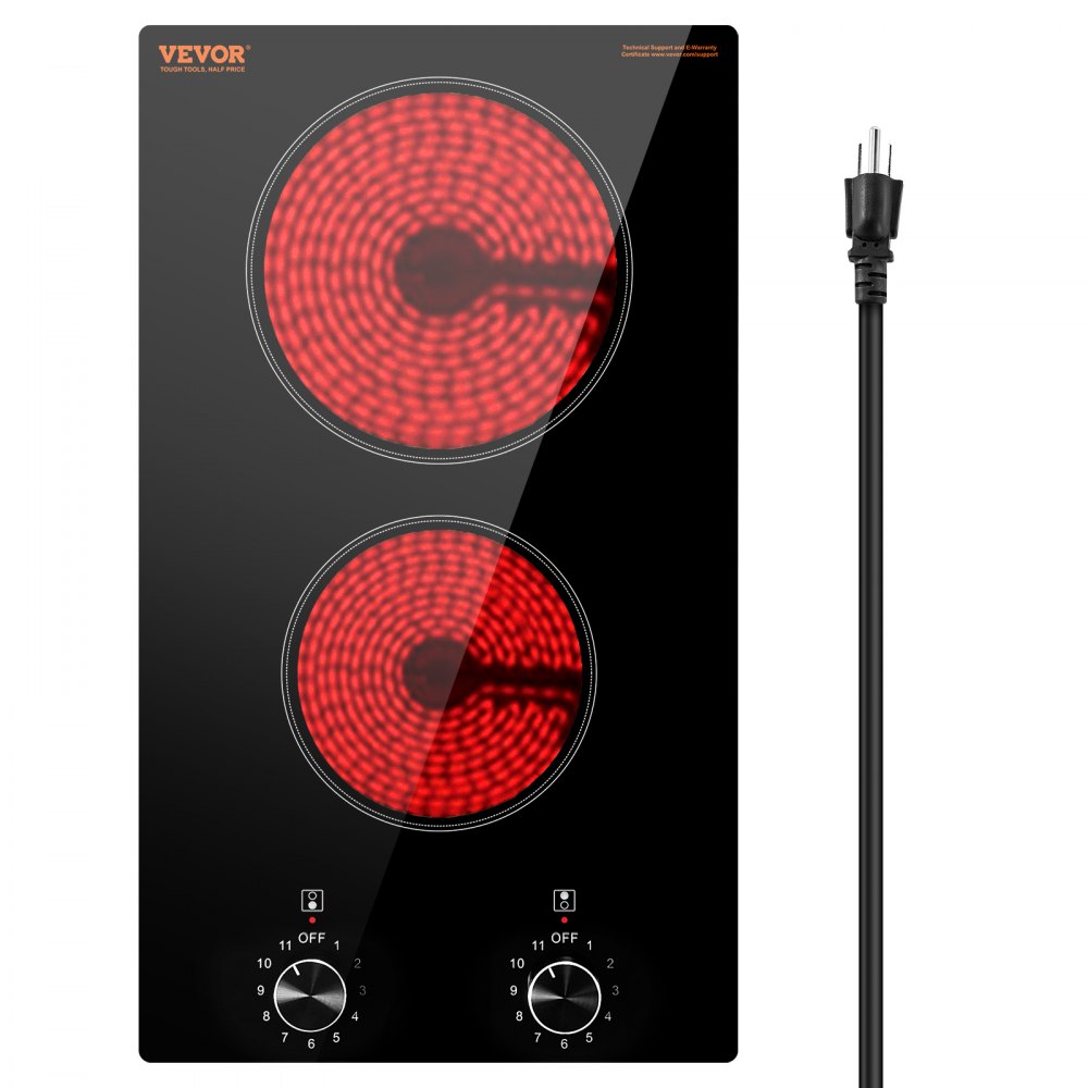 VEVOR Built-in Electric Cooktop Radiant Ceramic Cooktop 2 Burners 20.1x11.6 inch - QRSDTL12INCHPTG6ZV1