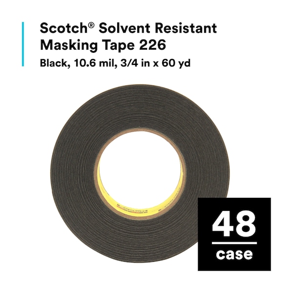 Cinta de enmascarar 3M, Negro, 3/4"x60 Yd., Paquete de 48 - 226