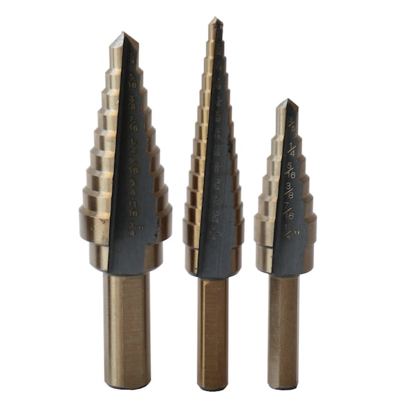 Drill America 3 Piece HSS Black & Gold Step Drill Bit Set (Sizes #1 to #3) - STE1-3SET