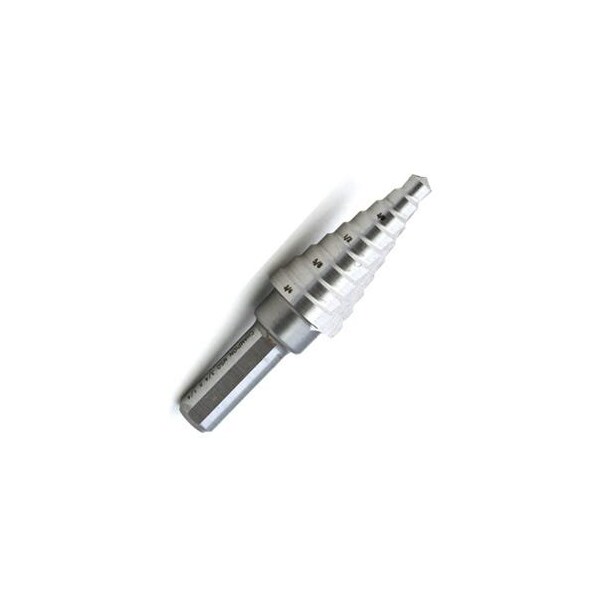 Champion Cutting Tool 3/4in x 1/4in - MSD Step Drill, 1/4in - 3/4in by 16ths, 135 deg Split, 2 Flute, Straight Shank, HSS - CHA MSD-3/4X1/4