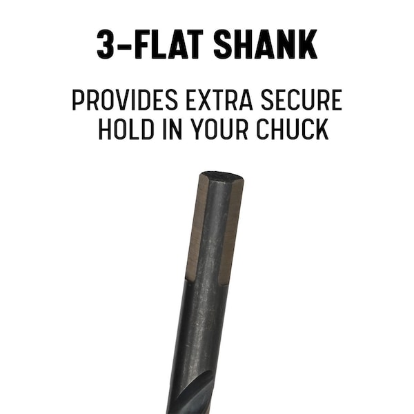 Drill America 3/8" HSS Black & Gold KFD Split Point Mechanics Length Drill Bit with 3-Flat Shank - KFDML3/8